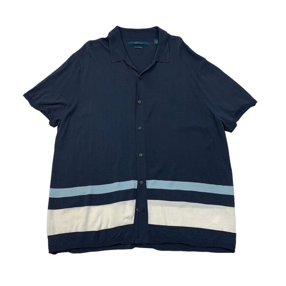 Perry Ellis Shirt Mens XL Extra Large Navy Blue Viscose Nylon Blend Button Up - Picture 1 of 9